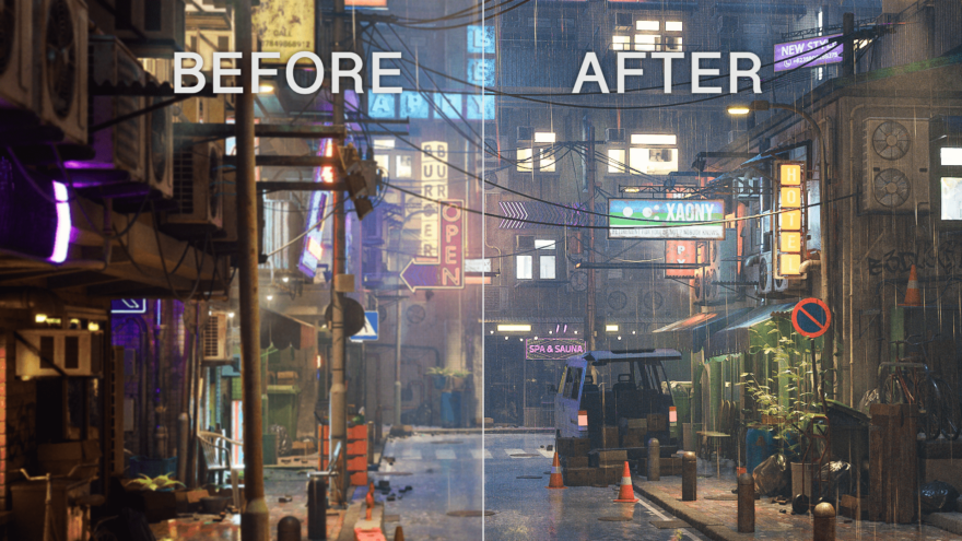 Image showing the before and after when sharpening in unreal engine.